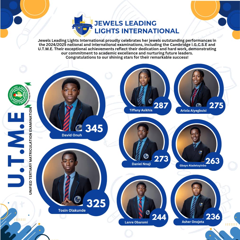 Outstanding J..A.M.B U.T.M.E results from Jewels Leading Lights International secondary school students